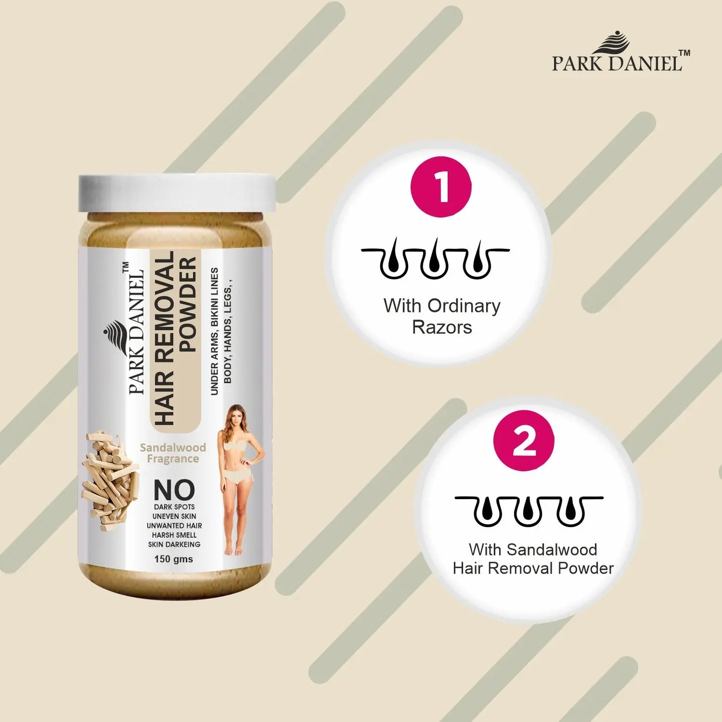 Park Daniel Natural Sandalwood Fragrance Hair Removal Powder- For Easy Hair Removal (Three in one Use)(150gm) - Youth Upgrade Shop