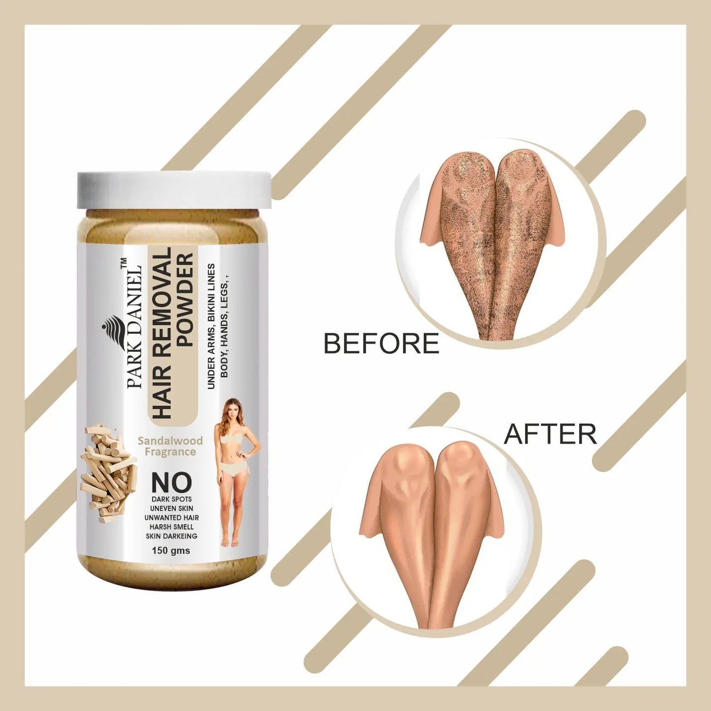 Park Daniel Natural Sandalwood Fragrance Hair Removal Powder- For Easy Hair Removal (Three in one Use)(150gm) - Youth Upgrade Shop