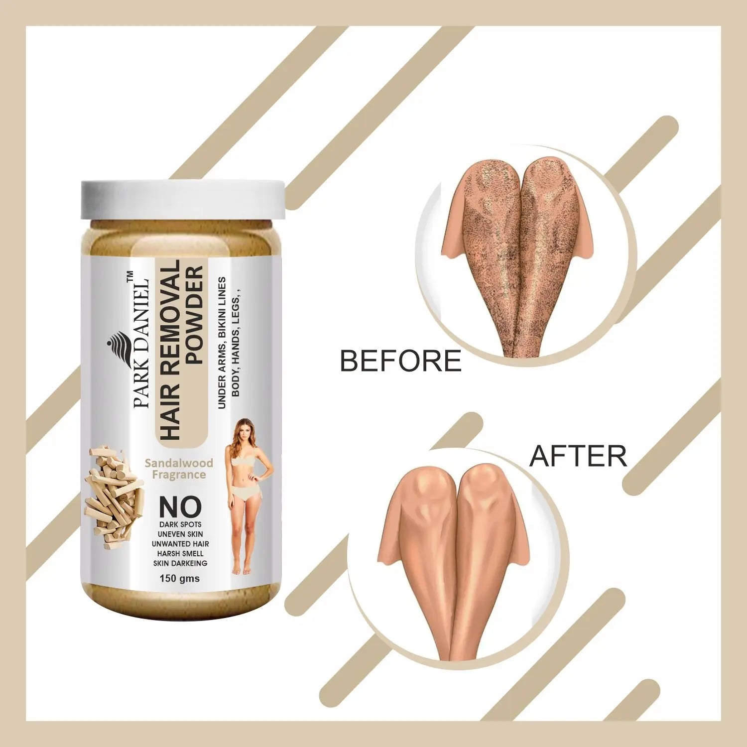 Park Daniel Natural Sandalwood Fragrance Hair Removal Powder- For Easy Hair Removal (Three in one Use)(150gm) - Youth Upgrade Shop